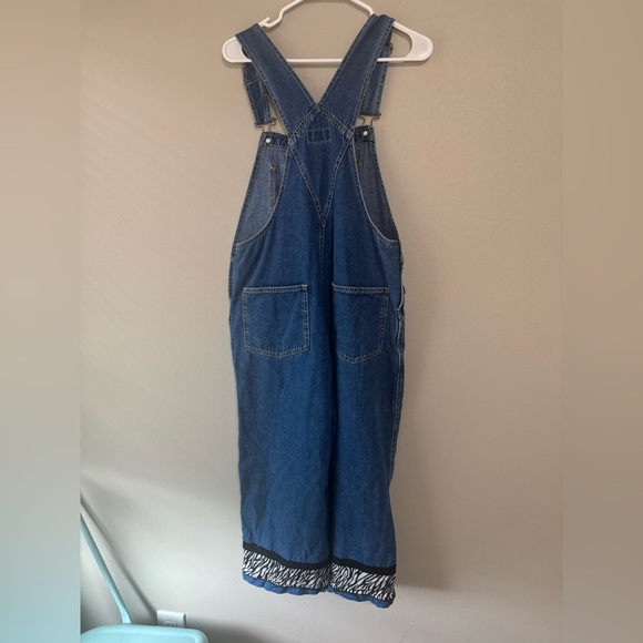 Vintage Y2K Wide Leg Denim Overalls Zebra Trim Boho 90s Vibe - Picture 7 of 7